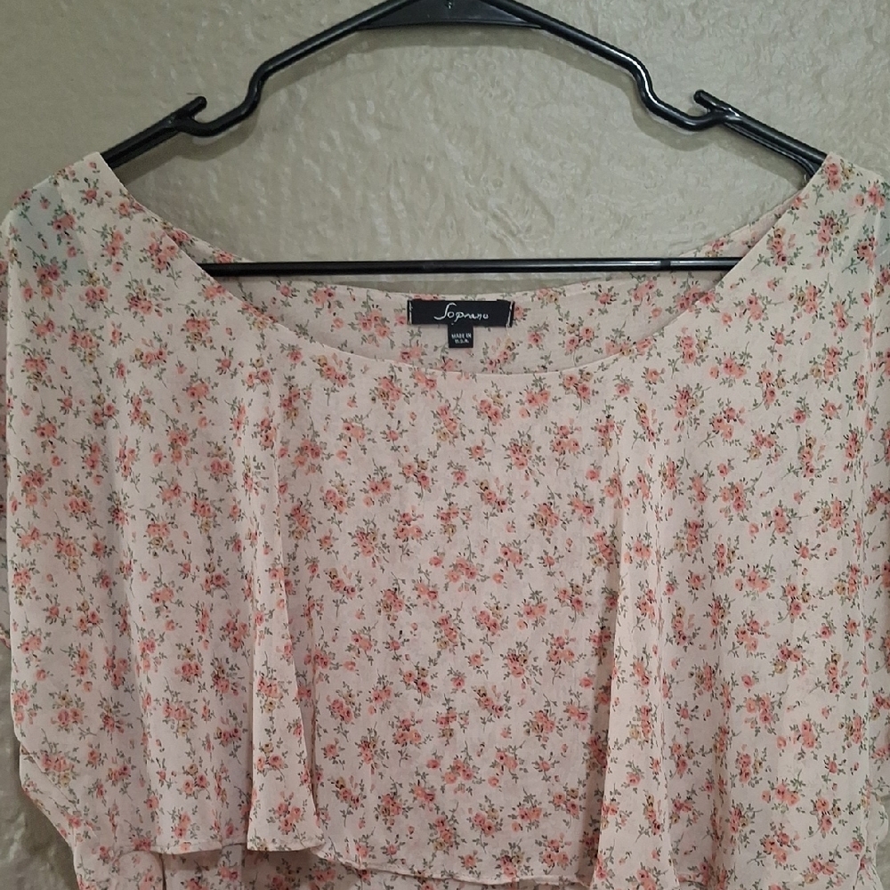 Soprano Cream and Pink Floral Blouse Size M - Picture 3 of 9